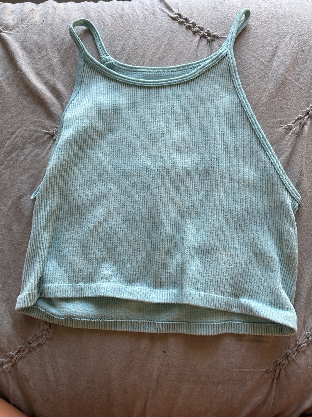 Women's Light Aqua Ribbed Cropped Camisole Tank